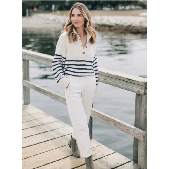 ABLE x Jess Ann Kirby Marin 100% Organic Cotton Striped Button Knit Sweater - Picture 14 of 14